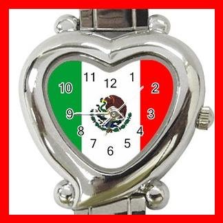 Mexican Flag Nation Patriotic Heart Italian Charm Wrist Watch 158