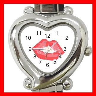 Kiss Me Red Lips Heart Italian Charm Wrist Watch 160