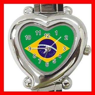 New Brazilian Flag Nation Patriotic Heart Italian Charm Wrist Watch 163