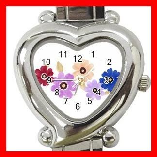 Colorful Daisy Flowers Heart Italian Charm Wrist Watch 167