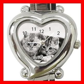 Two Kittens Cat Pets Heart Italian Charm Wrist Watch 177