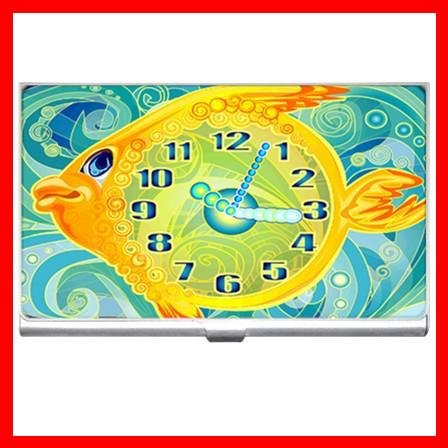 Gold Golden Fish Clock Hobby Business Credit Card Case 37