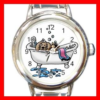 PET GROOMING CAT DOG BATH Round Italian Charm Wrist Watch 580