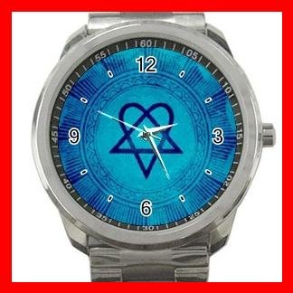 Blue Heartagram HIM Silvertone Sports Metal Watch 015