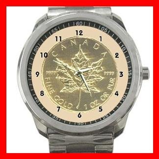 Maple Leaf Coin Canada Silvertone Sports Metal Watch 028
