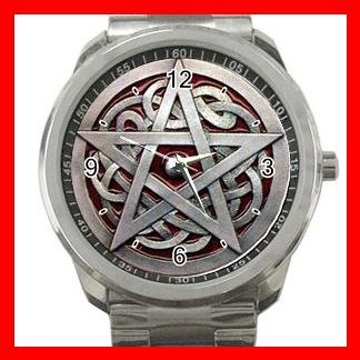Wicca Wiccan Pentagram Silvertone Silvertone Sports Metal Watch 034