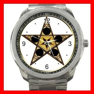 Wicca Wicca Pentagram Star Silvertone Silvertone Sports Metal Watch 038