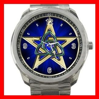 Wicca Wicca Pentagram Triquetra Silvertone Silvertone Sports Metal Watch 039