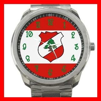 LEBANESE FLAG Lebanon Green Cedar Silvertone Sports Metal Watch 046
