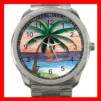 Sunset Palm Beach Silvertone Sports Metal Watch 049