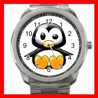 Cute Penguin Birds Silvertone Sports Metal Watch 059