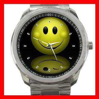 Smile Smiley Face Trick Silvertone Sports Metal Watch 070