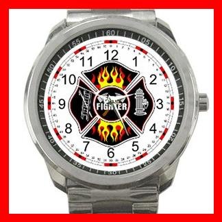 FireFighter Shield Fire Rescue Silvertone Sports Metal Watch 078