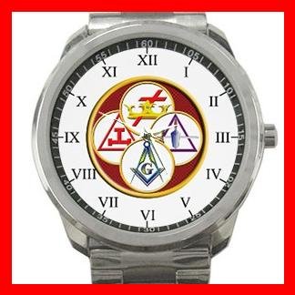 Masonic York Rite Freemasonry Silvertone Sports Metal Watch 081