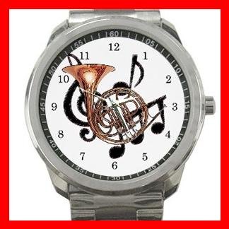 French Horn Music Instrument Fan Silvertone Sports Metal Watch 083