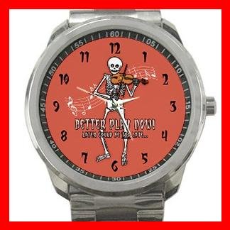 Violin Player Skeleton Music Fan Silvertone Sports Metal Watch 087