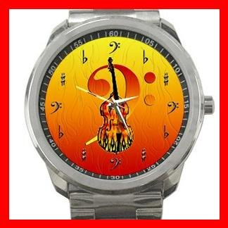 Bass Guitar Music Instrument Fan Silvertone Sports Metal Watch 095