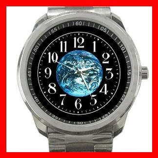 Earth Planet Solar System Silvertone Sports Metal Watch 099