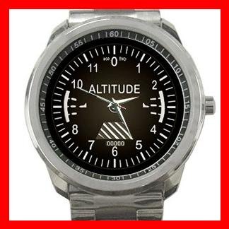 Black Altimeter Altitude Photo Silvertone Sports Metal Watch 107