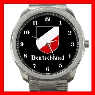 German Tricolor Shield Silvertone Sports Metal Watch 110