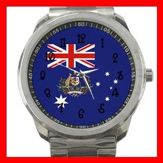 Australia Flag Nation Patriotic Silvertone Sports Metal Watch 111