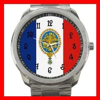 French Flag France Nation Patriotic Silvertone Sports Metal Watch 113