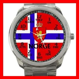 Norwegian Flag Norway Nation Patriotic Silvertone Sports Metal Watch 115
