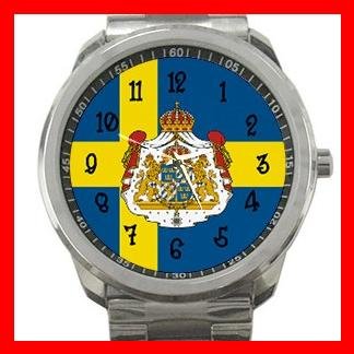 Swedish Flag Sweden Nation Patriotic Silvertone Sports Metal Watch 119