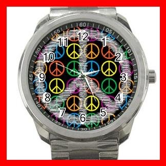 Colorful Peace Signs Silvertone Sports Metal Watch 120
