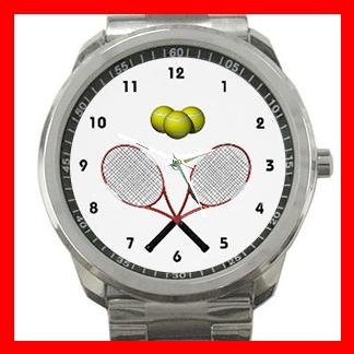 Tennis Racques Crossed Game Silvertone Sports Metal Watch 122