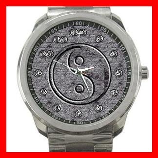 Silver Ying Yang Symbol Silvertone Sports Metal Watch 131