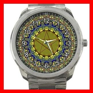Wicca Psychedic Pagan Pentacle Silvertone Sports Metal Watch 135