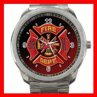 Red Firefighter Fire Fighter Rescue Silvertone Sports Metal Watch 136