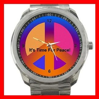 Colorful Time For Peace Sign Silvertone Sports Metal Watch 139
