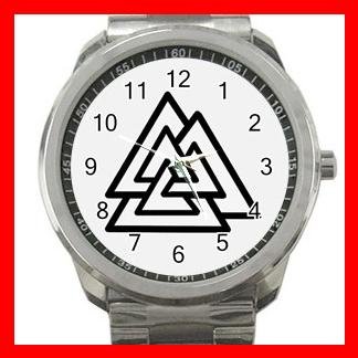 Valknot Valknut Symbol Triangles Silvertone Sports Metal Watch 140