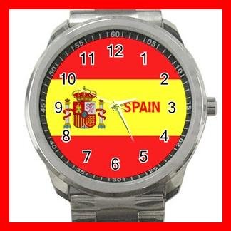 Spain Flag Nation Patriotic Silvertone Sports Metal Watch 142