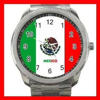 Mexico Flag Nation Patriotic Silvertone Sports Metal Watch 145