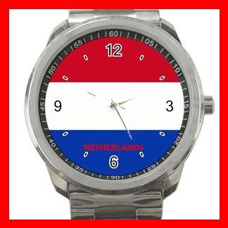 Netherlands Flag Nation Patriotic Silvertone Sports Metal Watch 147