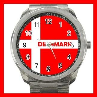 Denmark Flag Nation Patriotic Silvertone Sports Metal Watch 148