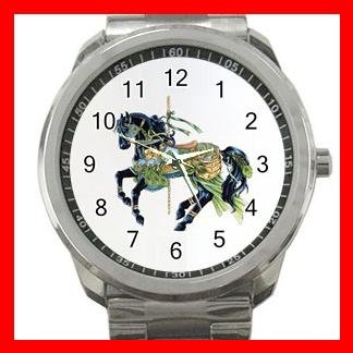 Black Carousel Horse Peacock Fun Silvertone Sports Metal Watch 155