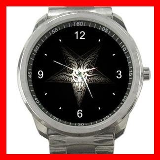 Goat Wicca Pentagram Pentacle Witch Silvertone Sports Metal Watch 159