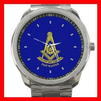 Blue Masonic Past Master Silvertone Sports Metal Watch 163