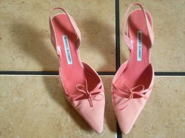 Manolo Blahnik Pink Leather/Canvas Bow Classic Dress Shoes