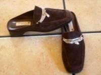 BRIGHTON JILL BROWN SUEDE JEWELED MULES SHOES