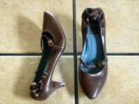 BIALA ITALY BROWN DISTRESSED LEATHER SLIPPER HEEL SHOES