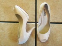 ALDO CREAM DISTRESSED LEATHER PEEPTOE PLATFORM SHOES