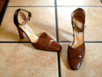 COUP D' ETAT BROWN SNAKESKIN/LEATHER ANKLE STRAP SHOES