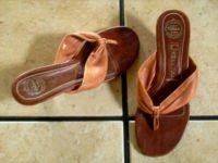 JEFFEREY CAMPBELL BROWN DISTRESSED LEATHER THONG SHOES