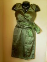 TADASHI PETITE PESTO STRETCH SATIN KIMONO DRESS