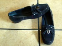 ETIENNE AIGNER BLUE PLAID FABRIC/LEATHER JEWELED SHOES